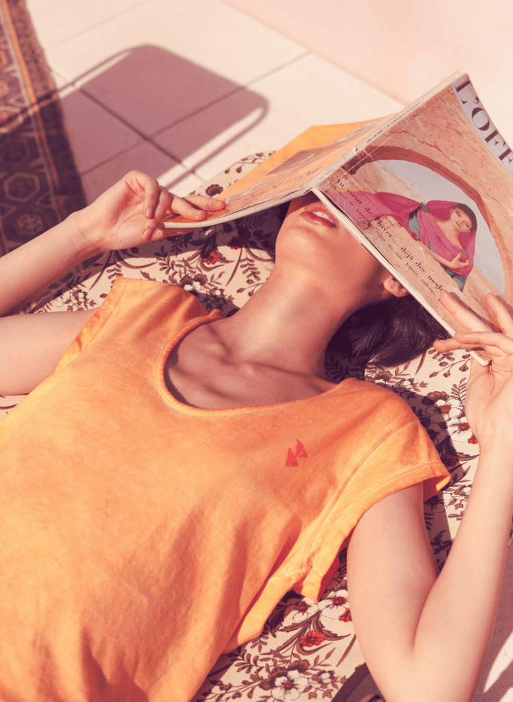 Sisters Department,Sleeveless T-Shirt in Washed Orange w/" Lost in Love" Print,CouCou,Mamma Clothing